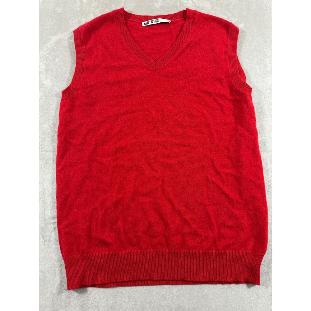Mr Turk Sweater Vest Mens M Red 100% Cashmere V-Neck Sleeveless Knit Preppy